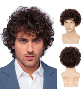 کلاه گیس (پوستیژ) مردانه کوتاه قهوه ای تیره مجعد و فر Brown Wig