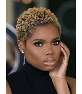 کلاه گیس (پوستیژ) زنانه کوتاه پیکسی فر افرو قهوه ای بلوند Afro Wig