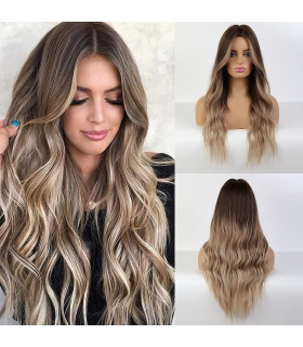 کلاه گیس ( پوستیژ) زنانه بلند بلوند آمبره قهوه ای بلوند موج دار Ombre Brown Wig