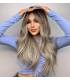 کلاه گیس (پوستیژ) زنانه بلند اش خاکستری آمبره حالت دار چتری دار Ombre Dark Ash Wigs