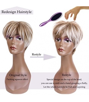 کلاه گیس (پوستیژ) زنانه کوتاه پیکسی میکس بلوند قهوه ای چتری دار Pixie Blonde Wig
