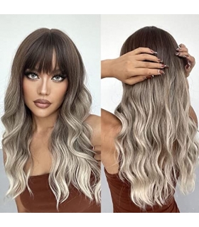کلاه گیس (پوستیژ) زنانه بلند آمبره خاکستری جلو چتری حالت دار Wig Ombre Grey