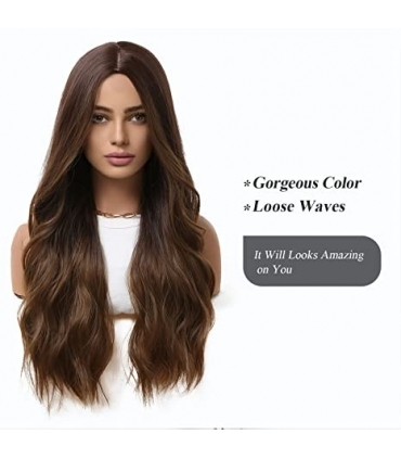 کلاه گیس (پوستیژ) زنانه بلند آمبره قهوه ای حالت دار فرق وسط Long Ombre Brown Wig