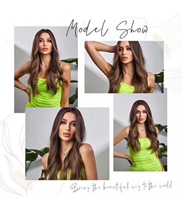 کلاه گیس (پوستیژ) زنانه بلند آمبره قهوه ای حالت دار فرق وسط Long Ombre Brown Wig