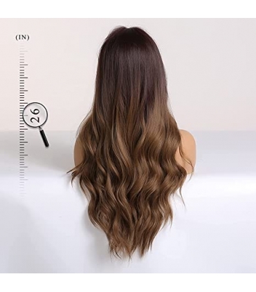 کلاه گیس (پوستیژ) زنانه بلند آمبره قهوه ای حالت دار فرق وسط Long Ombre Brown Wig