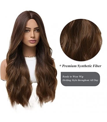 کلاه گیس (پوستیژ) زنانه بلند آمبره قهوه ای حالت دار فرق وسط Long Ombre Brown Wig