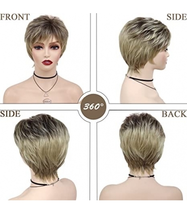 کلاه گیس (پوستیژ) زنانه پیکسی کوتاه آمبره بلوند چتری دار Ombre Blonde Wig