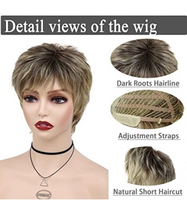 کلاه گیس (پوستیژ) زنانه پیکسی کوتاه آمبره بلوند چتری دار Ombre Blonde Wig