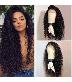 کلاه گیس (پوستیژ) زنانه بلند فرفری مشکی ترکیب موی طبیعی انسان و الیاف جلو توری Long Wigs