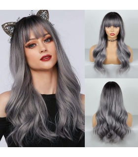 کلاه گیس (پوستیژ) زنانه بلند چتری آمبره دودی حالت دار Ombre Gray Wig