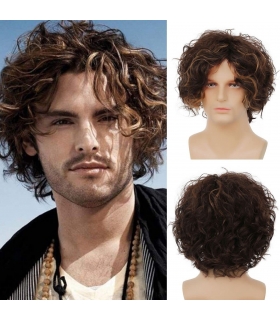 کلاه گیس (پوستیژ) مردانه کوتاه قهوه ای حالت دار و موج دار Curly Brown Wig