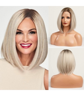 کلاه گیس (پوستیژ) زنانه مصری باب متوسط بلوند پلاتینی آمبره جلو توری دار Blonde Bob Wigs