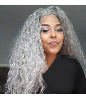 کلاه گیس (پوستیژ) زنانه بلند فر و حالت دار خاکستری- نقره ای Wigs Long Curly