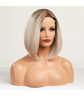 کلاه گیس (پوستیژ) زنانه مصری باب متوسط بلوند پلاتینی آمبره جلو توری دار Blonde Bob Wigs