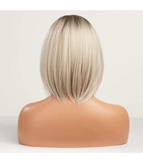 کلاه گیس (پوستیژ) زنانه مصری باب متوسط بلوند پلاتینی آمبره جلو توری دار Blonde Bob Wigs