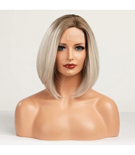 کلاه گیس (پوستیژ) زنانه مصری باب متوسط بلوند پلاتینی آمبره جلو توری دار Blonde Bob Wigs