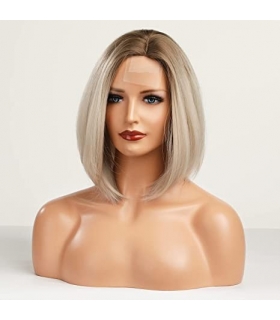 کلاه گیس (پوستیژ) زنانه مصری باب متوسط بلوند پلاتینی آمبره جلو توری دار Blonde Bob Wigs