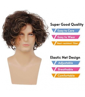 کلاه گیس (پوستیژ) مردانه کوتاه قهوه ای حالت دار و موج دار Curly Brown Wig