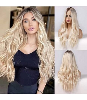 کلاه گیس (پوستیژ) زنانه بلند حالت دار آمبره بلوند روشن حالت دار Ombre Blonde Wig