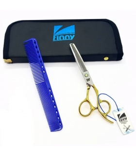 قیچی آرایشگری کرتزر فینی پیتاژ 6 اینچ دسته طلایی نگین آبی Kretzer Hair Finny FPB5-60