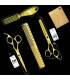 ست 4 تکه قیچی آرایشگری فینی کات و کوتاهی/پیتاژ 6 اینچ همراه برس و شانه طلایی و مشکی Kretzer Hair Finny FSG8-60