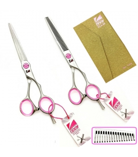 ست دو عددی قیچی آرایشگری فینی کات و کوتاهی/پیتاژ 6 اینچ بانوان تم صورتی سایما Kretzer Hair Finny KSP4-60 SIMA hair scissors