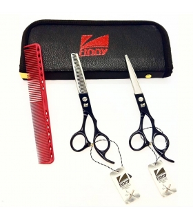 ست دو عددی قیچی آرایشگری فینی کات و کوتاهی/پیتاژ 6 اینچ مشکی تیغه سفید Kretzer Hair Finny KSW1-60 hair scissors