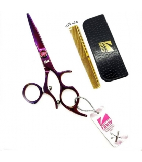 قیچی آرایشگری کرتزر فینی کات و کوتاهی 5/5 اینچ شصتی متحرک بنفش سیما Kretzer Hair Finny SIMA FCW3-550