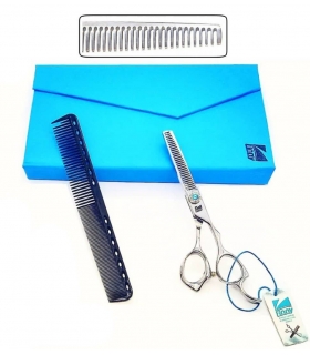 قیچی آرایشگری کرتزر فینی پیتاژ 6 اینچ 25 درصد دسته پهن نگین فیروزه ای Kretzer Hair Finny FPB9-60