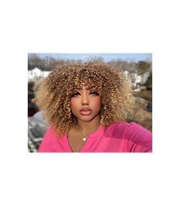کلاه گیس (پوستیژ) زنانه فر آفریقایی افرو مجعد آمبره بلوند Short Afro Wig