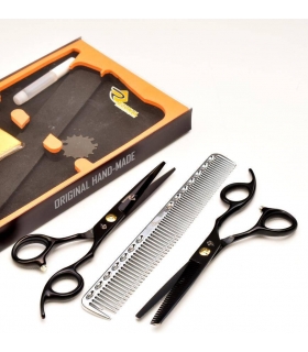 ست دو عددی قیچی آرایشگری رزونال کات و کوتاهی/پیتاژ 6 اینچ مشکی با شانه Rezonal E-1 & E-1T-60