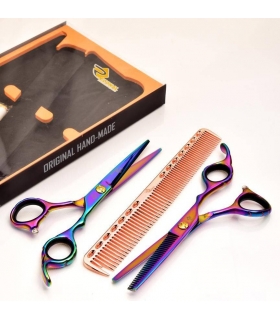 ست دو عددی قیچی آرایشگری رزونال کات و کوتاهی/پیتاژ 6 اینچ هلوگرامی هفت رنگ با شانه Rezonal E-1 & E-1T-60