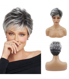 کلاه گیس (پوستیژ) زنانه مدل لیر پیکسی چتری دار آمبره خاکستری نقره ای Layered Pixie Wigs