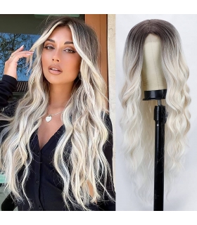 کلاه گیس (پوستیژ) زنانه لاتیو لانگ موی مجعد بلند آمبره پلاتینیوم بلوندLativ Long Wavy Wig Ombre Platinum Blonde Wigs for Women