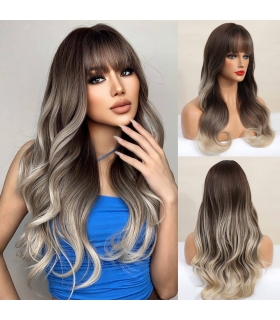 کلاه گیس (پوستیژ) زنانه بلند موج دار آمبره تیره دودی و بلوند جلو چتری Long Omber Blonde Wig
