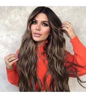 کلاه گیس (پوستیژ) زنانه بلند آمبره قهو ه ای هایلایت دار موج دار Wave Brown Wigs