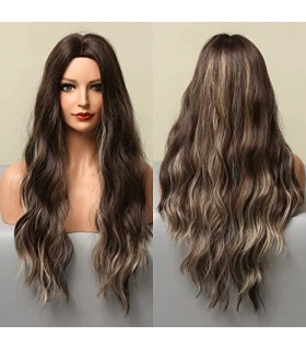 کلاه گیس (پوستیژ) زنانه بلند آمبره قهو ه ای هایلایت دار موج دار Wave Brown Wigs