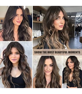 کلاه گیس (پوستیژ) زنانه بلند آمبره قهو ه ای هایلایت دار موج دار Wave Brown Wigs