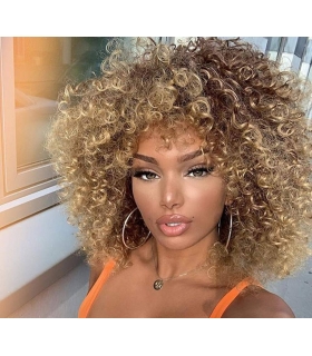 کلاه گیس (پوستیژ) زنانه فرفری افرو متوسط بلوند جلو چتری Short Curly Blonde Wig