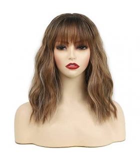 کلاه گیس (پوستیژ) زنانه باب چتری دار مجعد هایلالیت دار قهو ه ای بلوندSEVENCOLORS Short Brown Bob Wigs