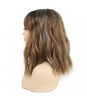 کلاه گیس (پوستیژ) زنانه باب چتری دار مجعد هایلالیت دار قهو ه ای بلوندSEVENCOLORS Short Brown Bob Wigs