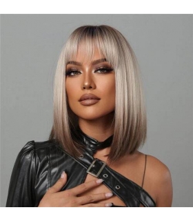 کلاه گیس (پوستیژ) زنانه جلو چتری مصری باب بلوند قهوه ای POP Lasdies Natural Dark Brown