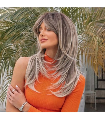 کلاه گیس (پوستیژ) زنانه بلند لیر جلو چتری آمبر بلوند اش دودی Long Ash Layered