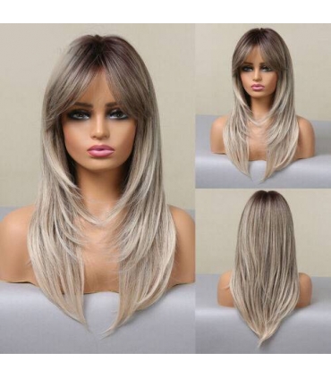 کلاه گیس (پوستیژ) زنانه بلند لیر جلو چتری آمبر بلوند اش دودی Natural Long Ombre Ash Blonde Layered