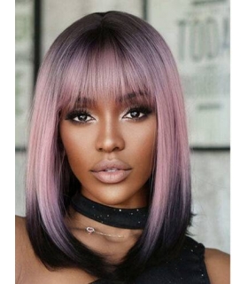 کلاه گیس (پوستیژ) زنانه باب مصری جلو چتری دار متوسط آمبره صورتی و مشکی Dark Brown Pink