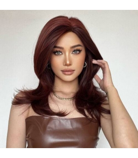 کلاه گیس (پوستیژ) زنانه لیر متوسط ماهگونی شرابی هایلایت دار Hair Wigs with