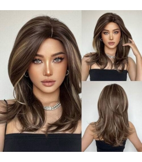 کلاه گیس (پوستیژ) زنانه لیر متوسط قهوه ای مش (هایلایت) بلوند Soft Hair Wigs with Side Bangs