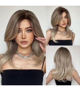 کلاه گیس (پوستیژ) زنانه لیر متوسط آمبره قهوه ای بلوند روشن Soft Wigs