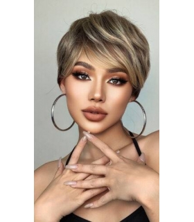 کلاه گیس (پوستیژ) زنانه کوتاه پیکسی لیر چتری دار قهوه ای هایلایت بلوند Mix Brown Wigs