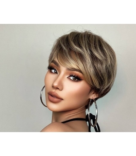 کلاه گیس (پوستیژ) زنانه کوتاه پیکسی لیر چتری دار قهوه ای هایلایت بلوند Mix Brown Wigs